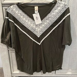 Brand new sage green boutique shirt with lace